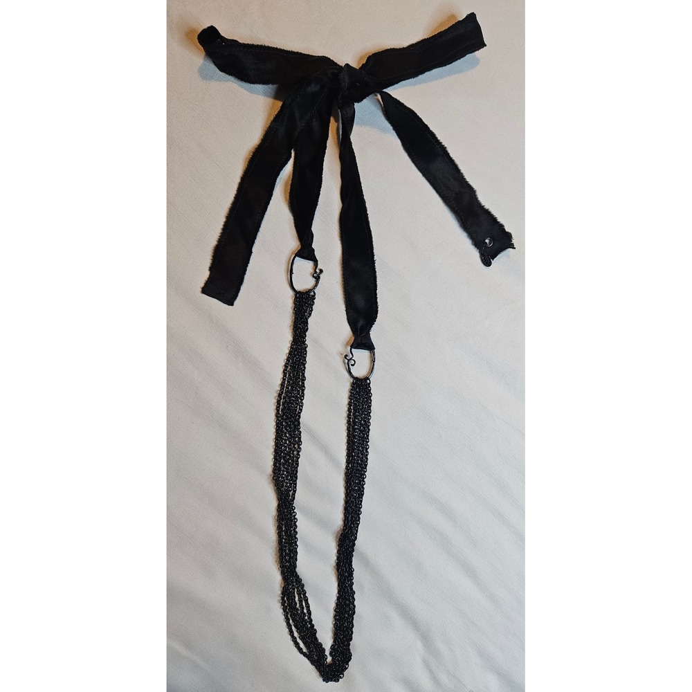 Dom Black Multi Strand Chain Necklace with Satin Ribbon Tie Gothic Goth Romantic